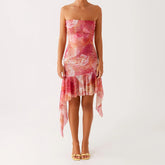 BXOXO Women Y2K Floral Mini Tube Dress Strapless Backless Bodycon Short Dress Boho Sleeveless Bandeau Sundress Beachwear